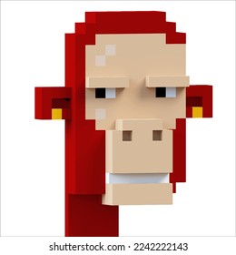 Head of Red Ape in Voxel Art