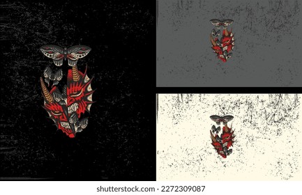 head red devil and butterfly vector mascot design