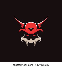 Head red devil with horn mascot design