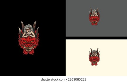 head red devil vector illustration mascot design of tattoo