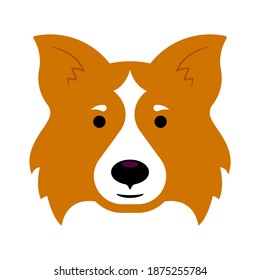 Head of red dog. Cartoon dog face. Golden coat, purebred dog. Mascot, avatar, icon, logo, design element.