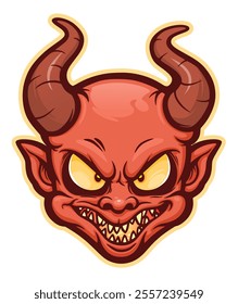 Head of a red little devil with a sinister face.Vector illustration. 