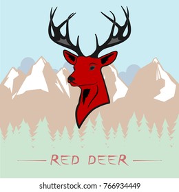 head of red, noble deer with horns.  grunge background. vector illustration . under inscription.