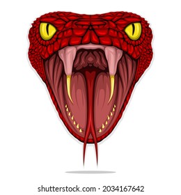 Head of Red Snake with Opened Mouth Vector Isolated on White Background