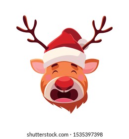 head of reindeer with hat on white background vector illustration design