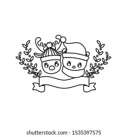 head of reindeer with polar bear on white background vector illustration design