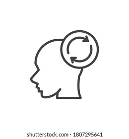 Das Pfeilzeilensymbol wird nach Kopf und wieder geladen. lineares Stilzeichen für mobiles Konzept und Webdesign. Vektorsymbol der Speicheraktualisierung Symbol, Logo-Abbildung. Vektorgrafik