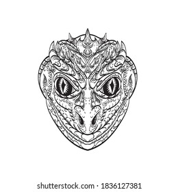 Head of a Reptilian Humanoid or Anthropomorphic Reptile Part Human Part Lizard Line Art Drawing