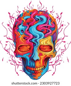 Head of Retro Vintage Alien Attack With Big Brain Vector Illustration. Isolated on white background