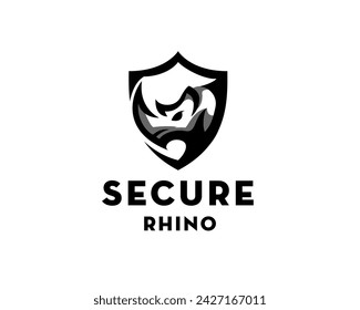 head rhino on shield logo icon symbol design template illustration inspiration