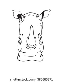 head of a rhinoceros, black and white vector illustration, icon, emblem