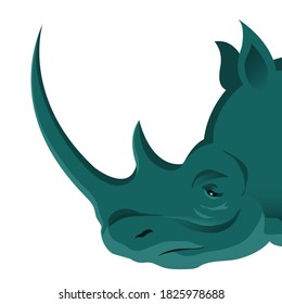 The head of a rhinoceros with a long horn. The herbivore of Africa. Vector isolated illustration.