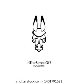 Head of a ridiculous serious donkey on a white background. Sticker, pattern, background, wall decoration. Vector illustration. Cartoon character farm animal. Need to think! In the sense of?