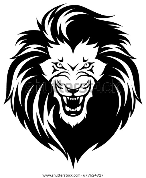 轟く獅子の頭 白い背景に黒いイラスト のベクター画像素材 ロイヤリティフリー