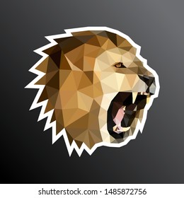 Head of roaring lion sticker. Low poly design . Adapted for printing. Low poly design. Vector, EPS 10