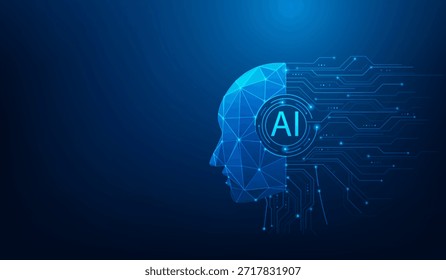 Head Roboter ai line Platine Technologie auf blauem dunklem Hintergrund. künstliche Intelligenz und Lernkonzept. Vektorgrafik fantastische Technologie.