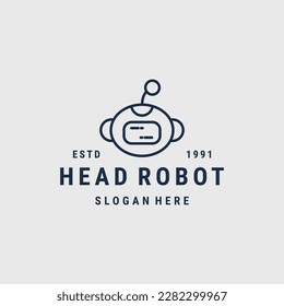 Head robot logo vector icon illustration hipster vintage retro .
