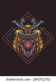 imagen del logo del robot cabeza mecha samurai con un patrón de geometría sagrada como fondo 