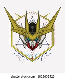 Head robotic illustration. design for logo and apparel.