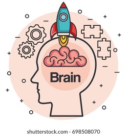 head with rocket brain think idea concept