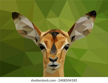 The head of a roe deer on a green background. Abstract triangular style.  Vector illustration.