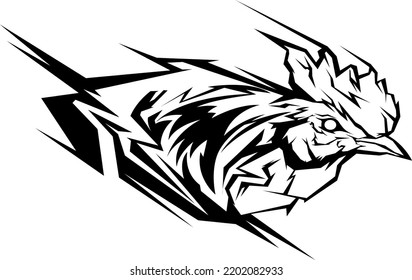 Head of rooster. Cock abstract character. Vector color illustration. Graphic logo designs template for emblem. Image of portrait for company use.