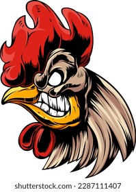 Head of rooster. Cock abstract character illustration. Graphic logo designs template for emblem. Image of portrait for company use.