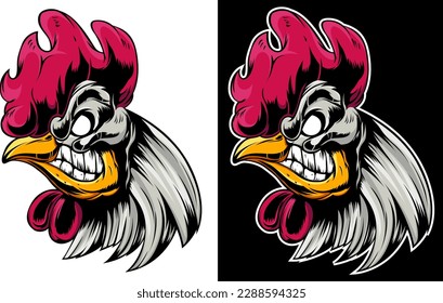 Head of rooster. Cock abstract character illustration. Graphic logo designs template for emblem. Image of portrait for company use.