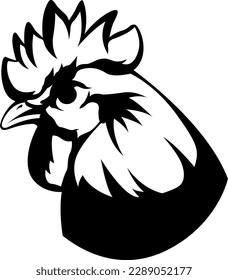 Head of rooster. Cock abstract character illustration. Graphic logo designs template for emblem. Image of portrait for company use.