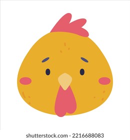 Head of rooster cute poultry bird. Nursery decoration, baby card or invitation design cartoon vector illustration