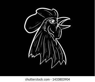 head rooster doodle vector hand drawing flat black
