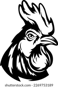 Cabeza del juego de gallos. Dibujar ilustración de carácter abstracto. Plantilla de diseño de logotipo gráfico para emblema. Imagen de retrato para uso de la empresa.