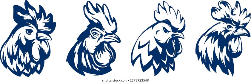 Kopf des Hahnensatzes. Cock abstrakte Zeichengrafik. Grafiklogo-Designvorlage für Embleme. Bild des Porträts für den Firmengebrauch.