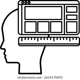 A head with a ruler on it