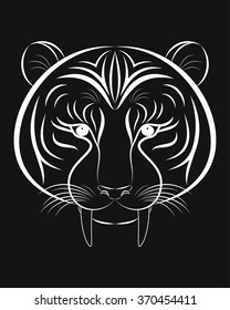 Head of saber-toothed tiger line icon. Tattoo design. Use for print, posters, t-shirts. Ace age
