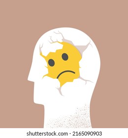 head with sadness in the head. Concept of mental disorder or illness