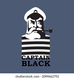 The head of a sailor, a captain with a smoking pipe. Logo, sign, icon. Vector illustration.