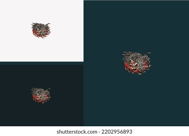 head samurai and flame vector illustration design