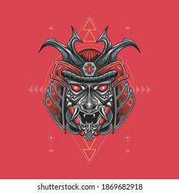 Kopf Samurai mit geometrischen. Perfekt für Design von T-Shirts, Aufklebern, Merchandise, etc.