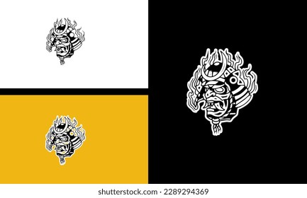 head samurai vector line art design
