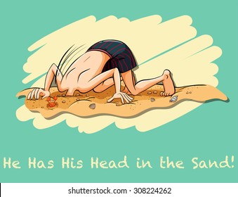 Head in the sand idiom illustration