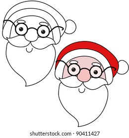 head of santa, cartoon, line art, coloring with color version
