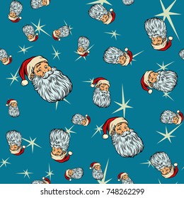 head Santa Claus Christmas seamless background. Pop art retro vector illustration