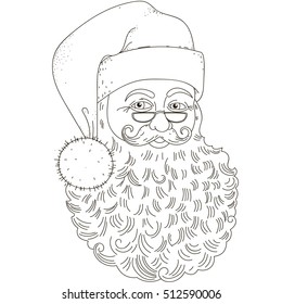 The head of Santa Claus. Isolated black contour on a white background.