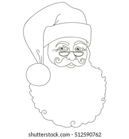 The head of Santa Claus. Isolated black contour on a white background.