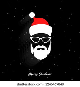 Head of Santa Claus on a black background with beard. Christmas Santa. New year