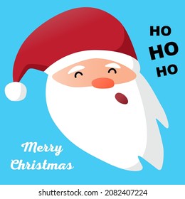 Head of Santa Claus in a red cap with bubo. Merry Christmas and Happy New Year. Vector illustration in flat style