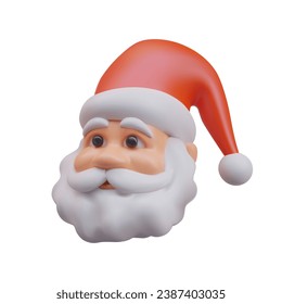 Head of Santa Claus with white beard and red hat. Positive vector character. Decoration for winter holiday. Christmas vector template. Isolated illustration