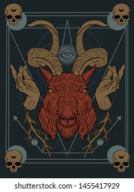 Head satan goat occult theme sacred geometry t-shirt tattoo design.