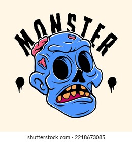 Head of scary monster zombie vector illustration art design with funky colour